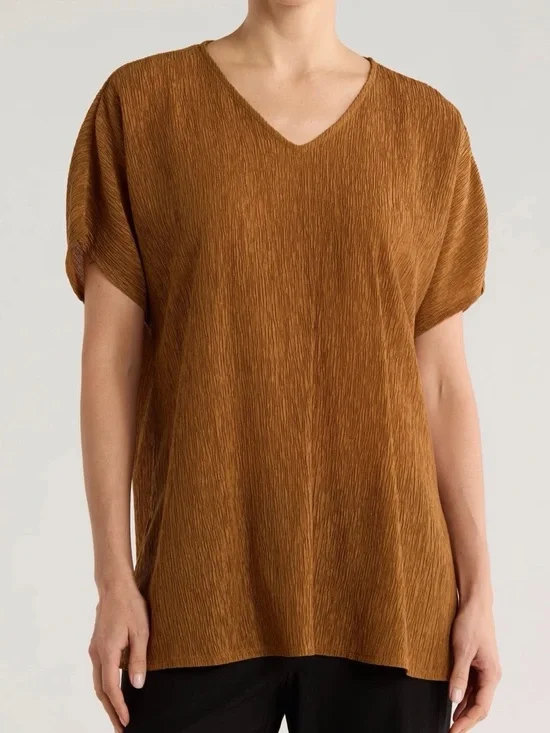 Eileen Fisher V-Neck Dolman Sleeve Tunic - Bronze - Medium - Tencel - Picture 3 of 11